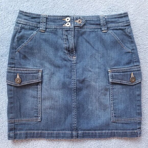 Axcess Women's Denim Jean Cargo Jeans Skirt With Side Pockets Sz 8 - Picture 2 of 10